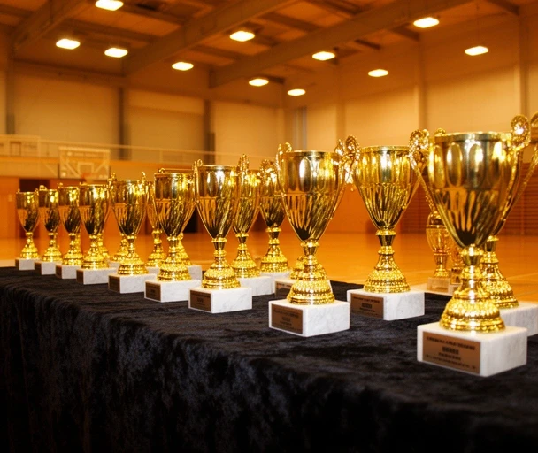 Lot de coupes dorées pour tournoi de football