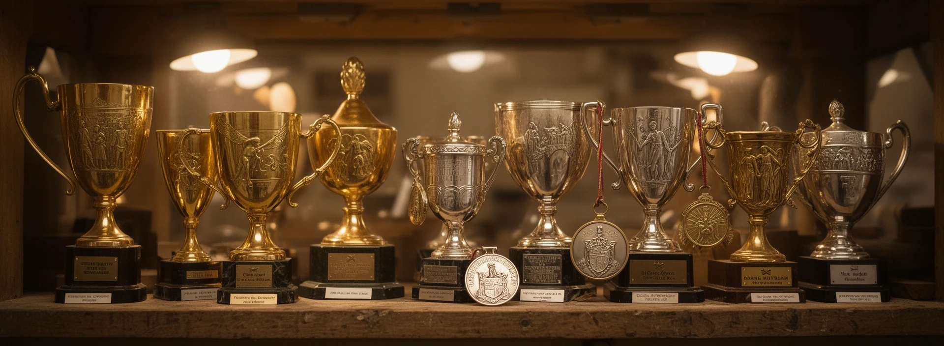 Trophées et coupes gravées exposées